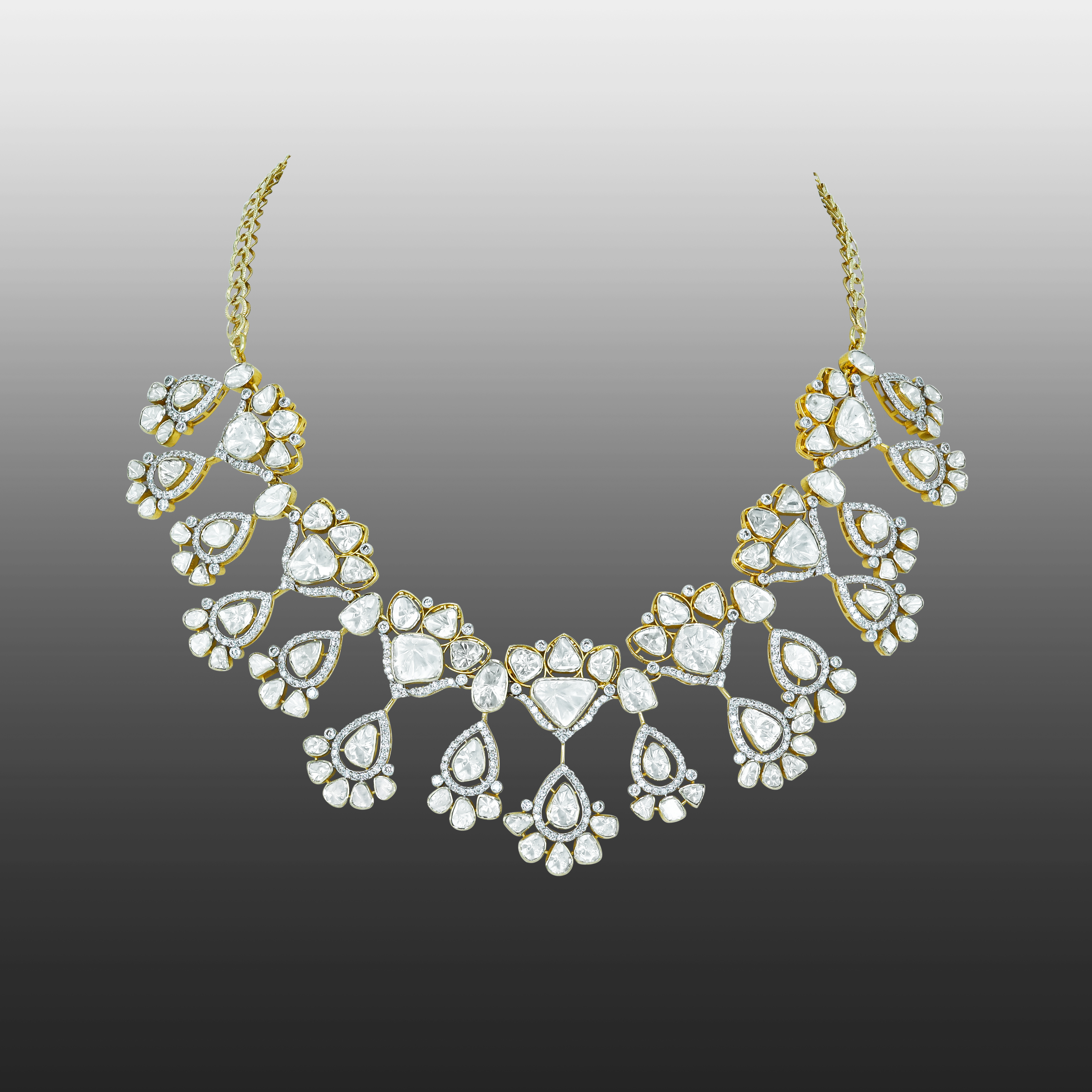 Teardrop Polki Necklace with Floral Motifs